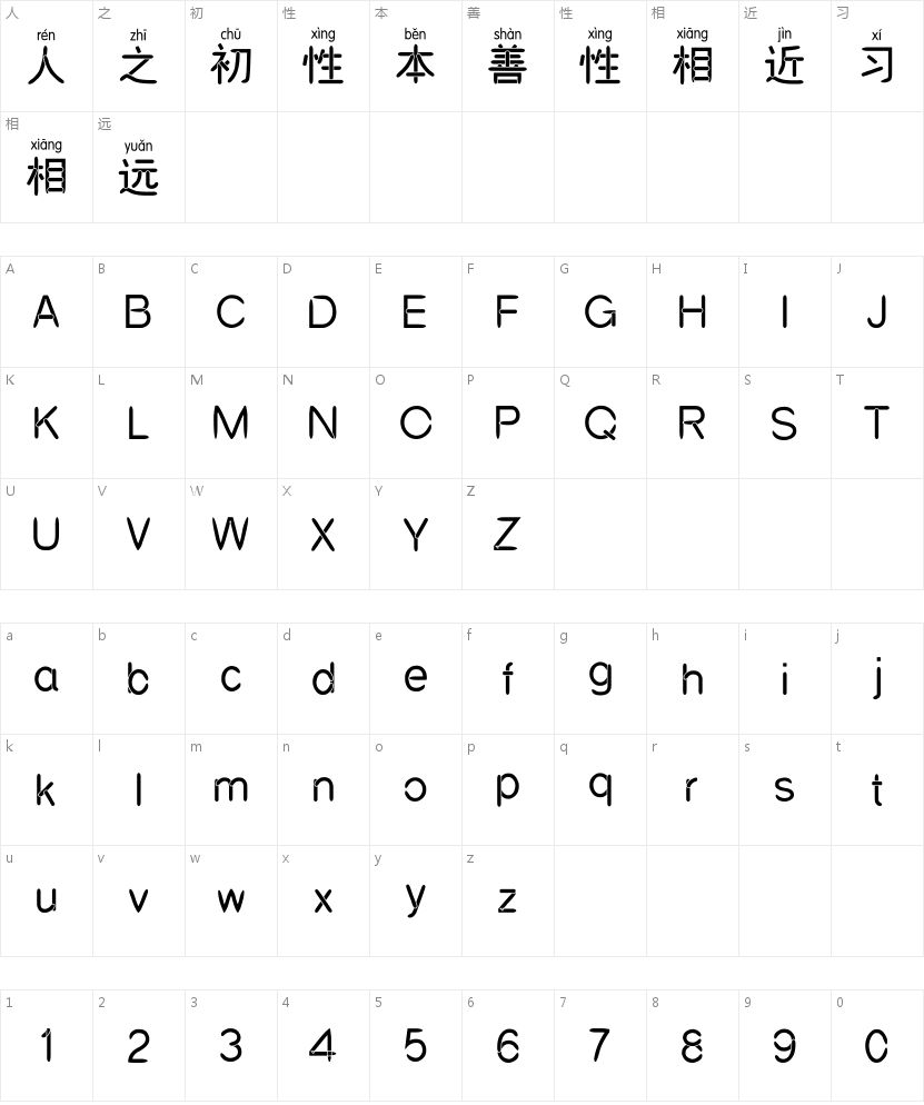 邯郸赵圆粗拼音体的字符映射图