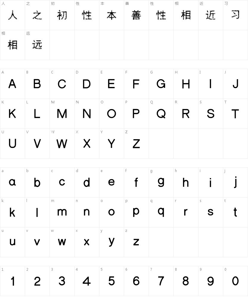 邯郸残破黑体的字符映射图