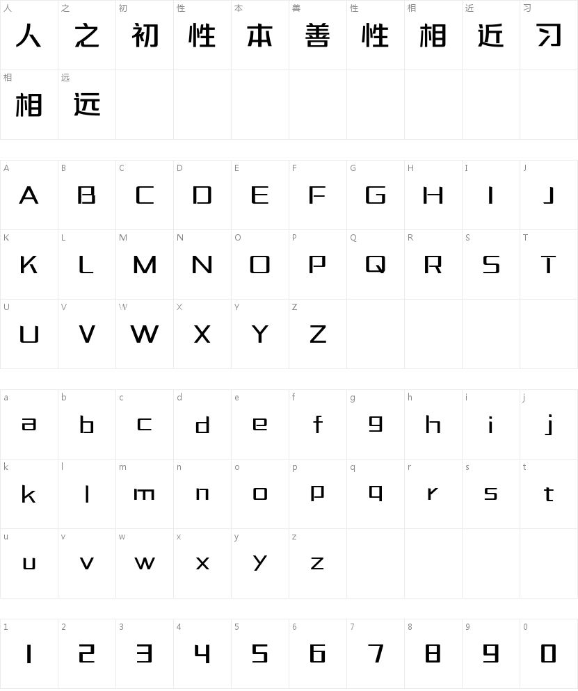 三极力量酷黑简体的字符映射图