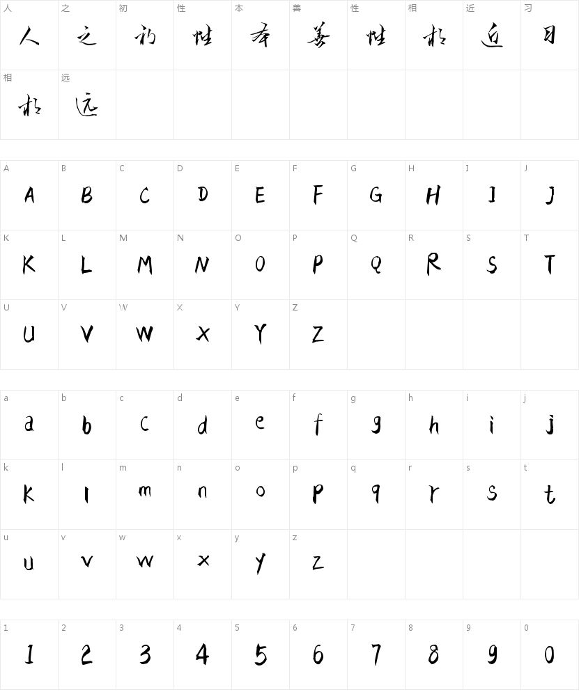 汉呈疯狂行草的字符映射图