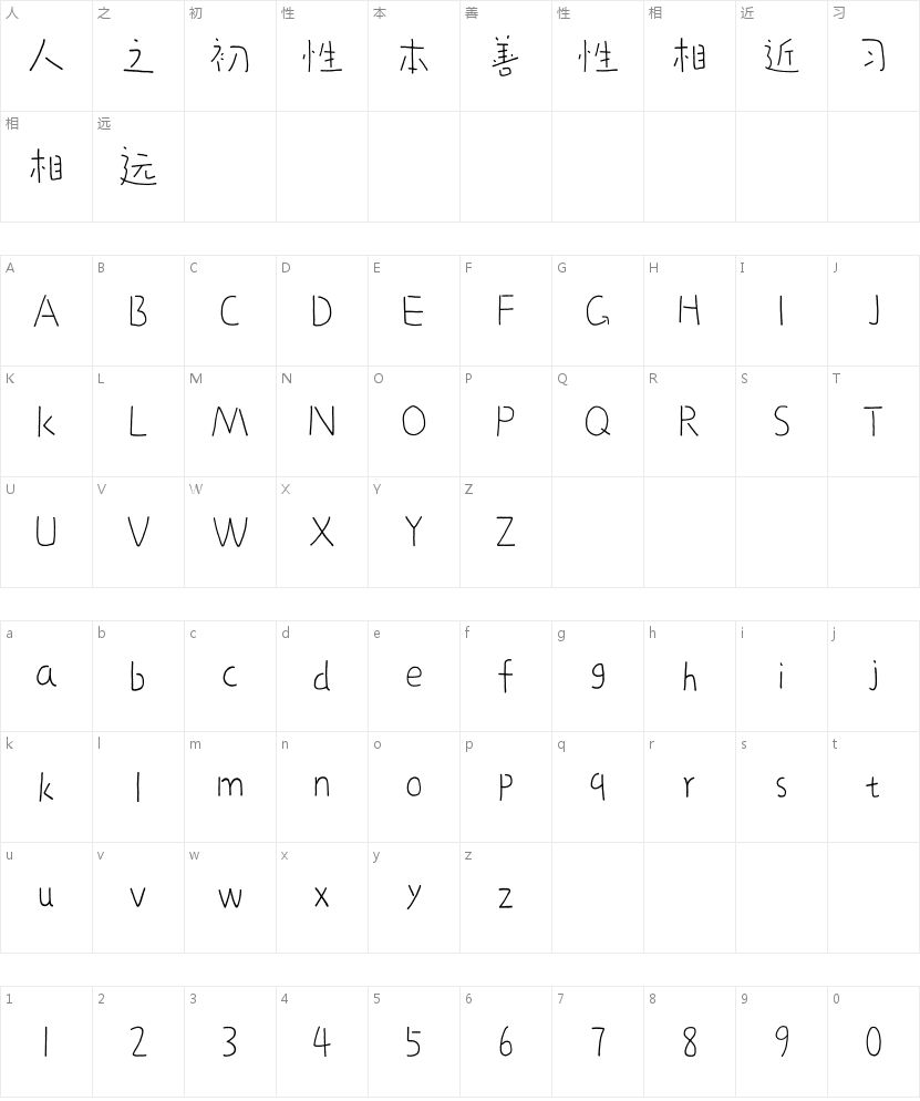 龚帆悦心体细的字符映射图