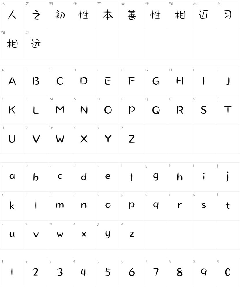 汉仪风波柳叶体 简的字符映射图