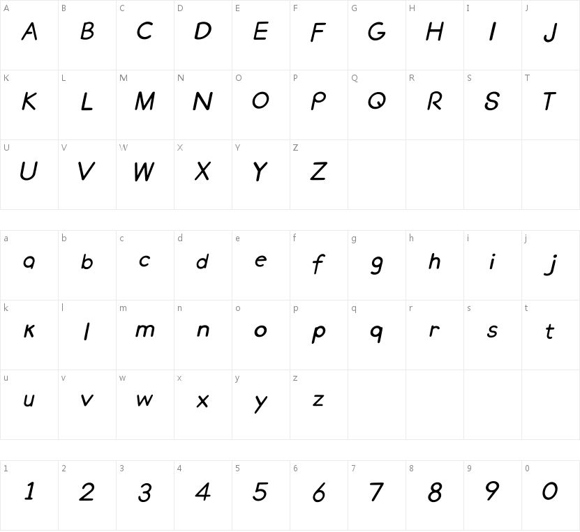 Yunmobei_enlogo-Regular-Italic的字符映射图