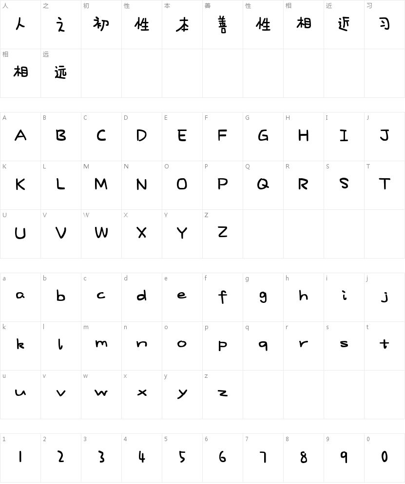 日系手帐体的字符映射图
