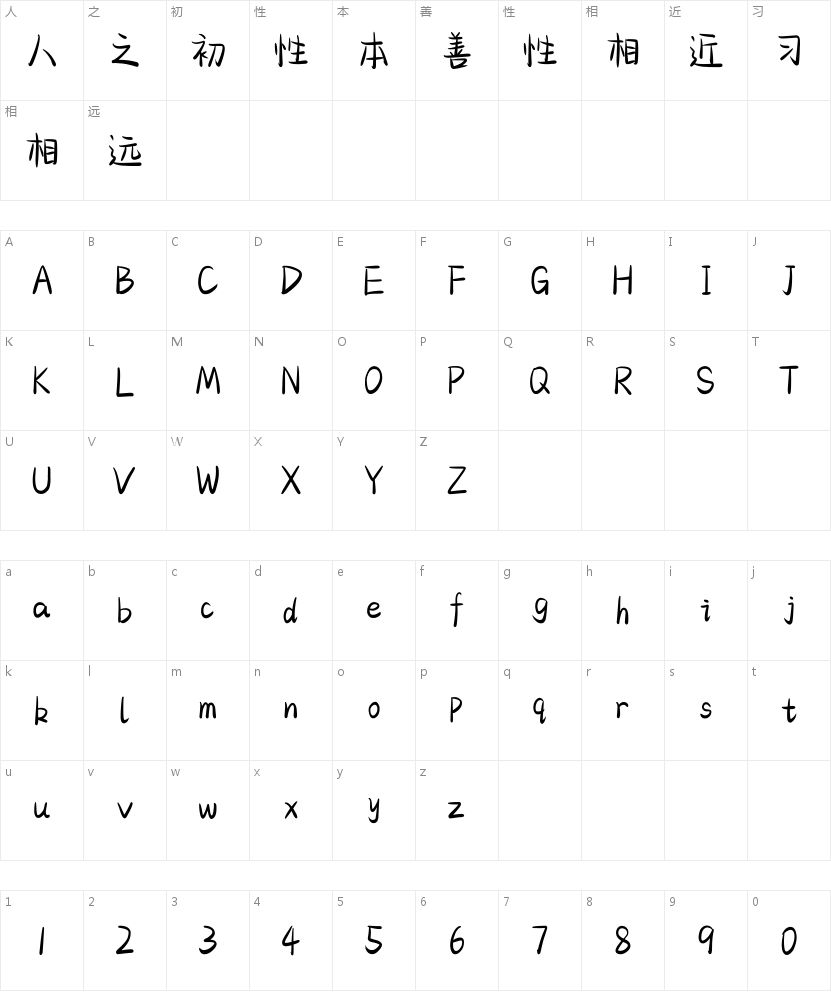 软萌初恋体的字符映射图