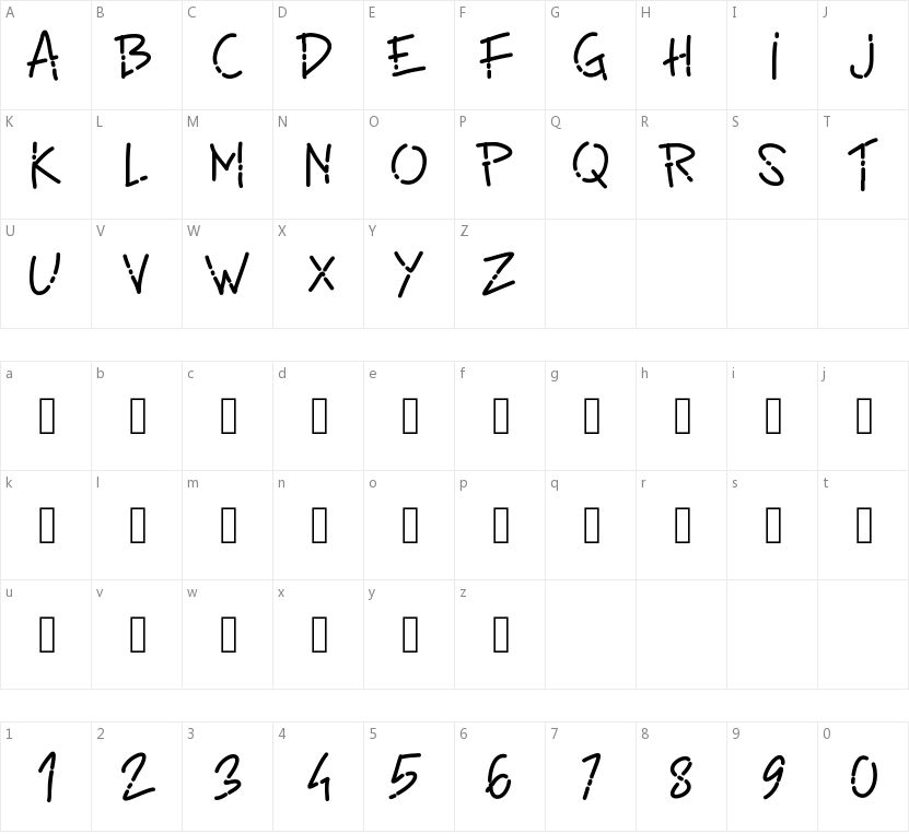 PW Line Font的字符映射图