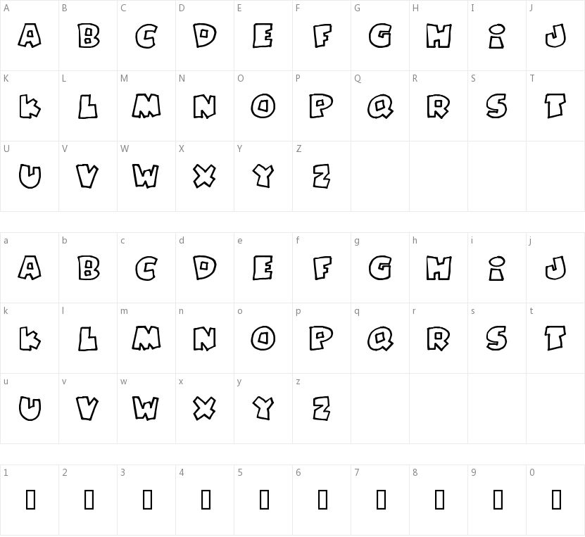 Pizzadude Fat Outline的字符映射图