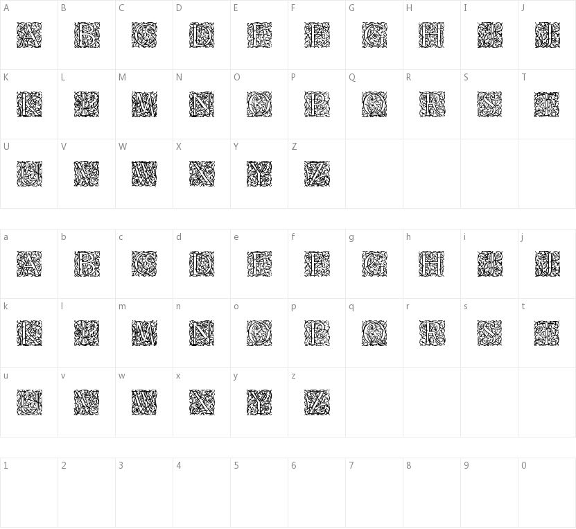 Arabesque Initialen的字符映射图