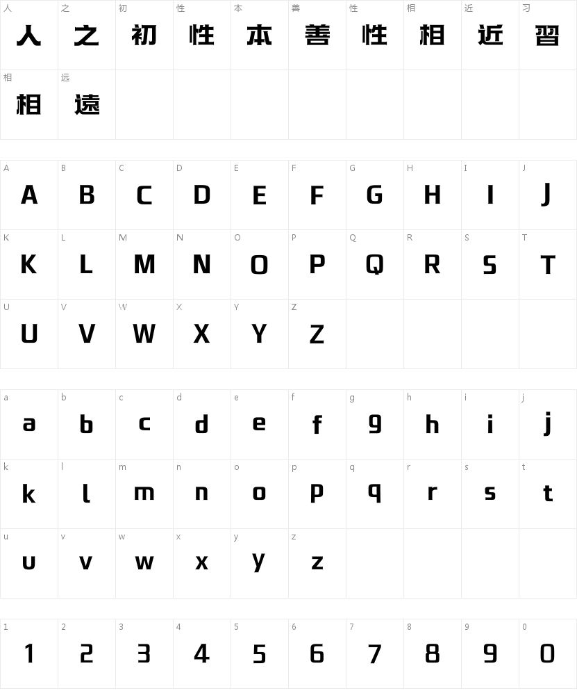 汉仪永字潜水艇 75F的字符映射图