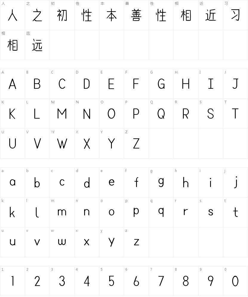 Aa嘿嘿黑极简大字库的字符映射图