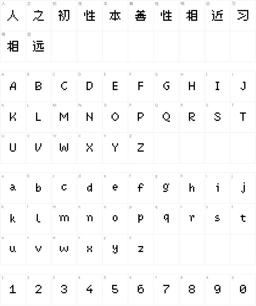 汉仪像素9px 简的字符映射图