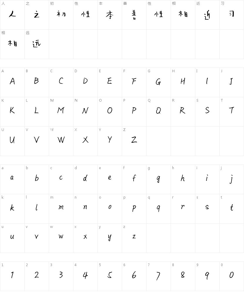 百家造字兔兔体的字符映射图