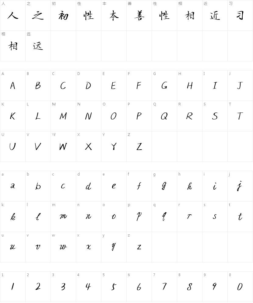 字小魂辰光手书的字符映射图