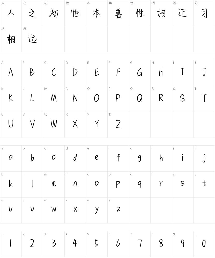 桃枝柠檬体的字符映射图