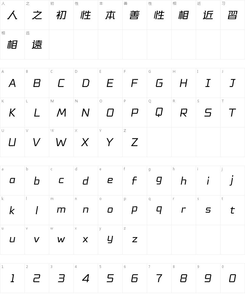 汉仪星河舰队 55F的字符映射图