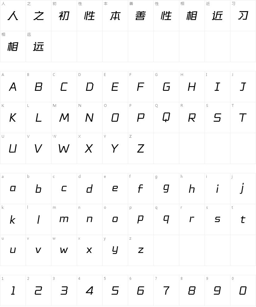 汉仪星河舰队 55U的字符映射图