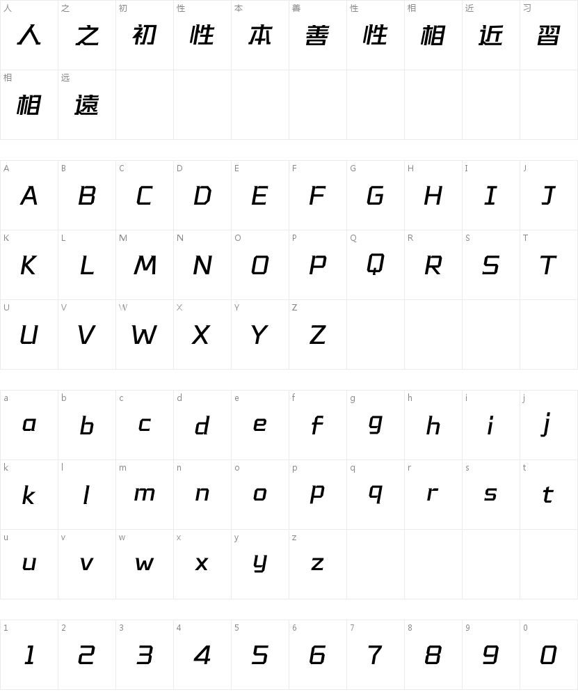 汉仪星河舰队 65F的字符映射图