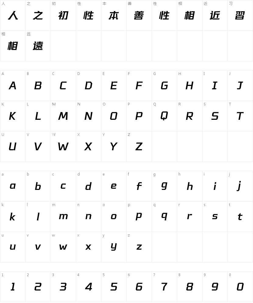 汉仪星河舰队 75F的字符映射图