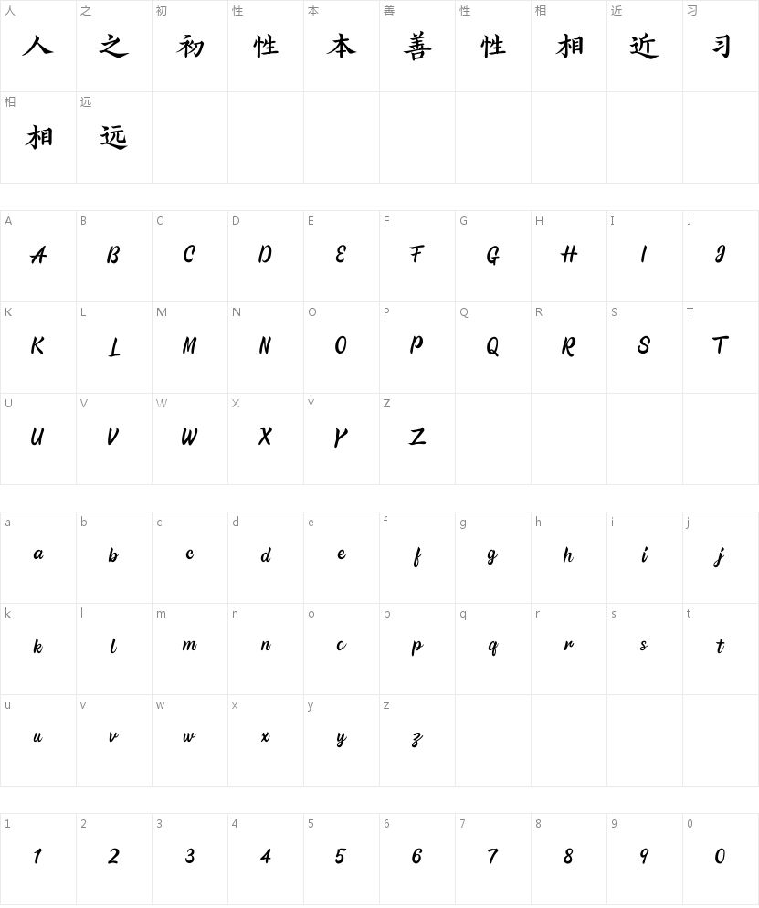胡晓波俊楷的字符映射图