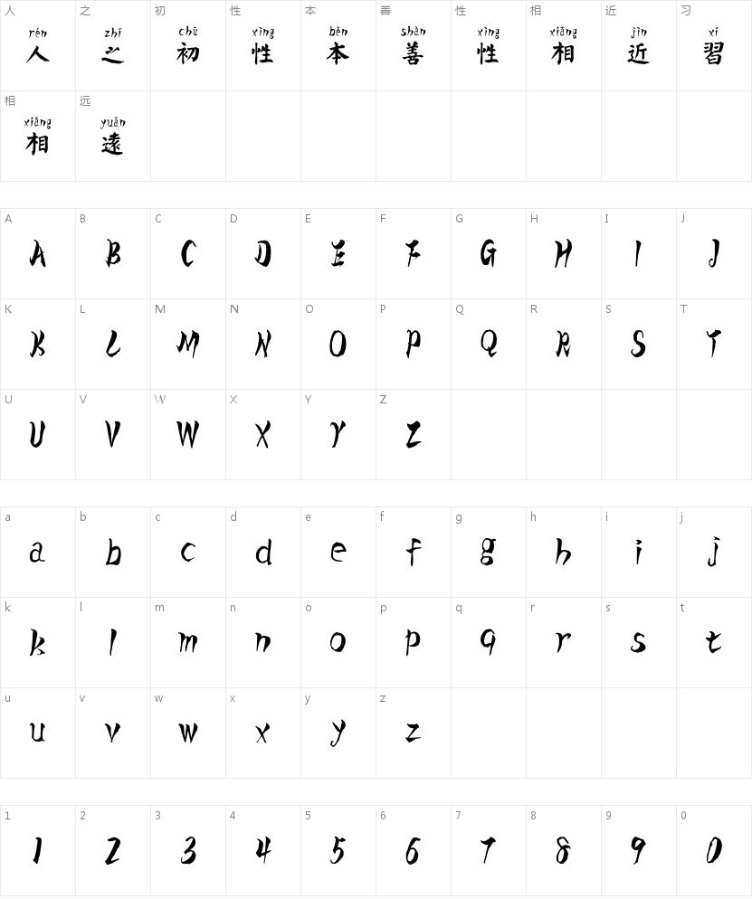 汉标高清颜真卿古楷体拼音的字符映射图