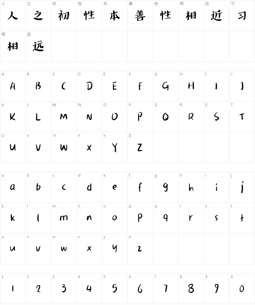汉仪新蒂毛笔宋的字符映射图