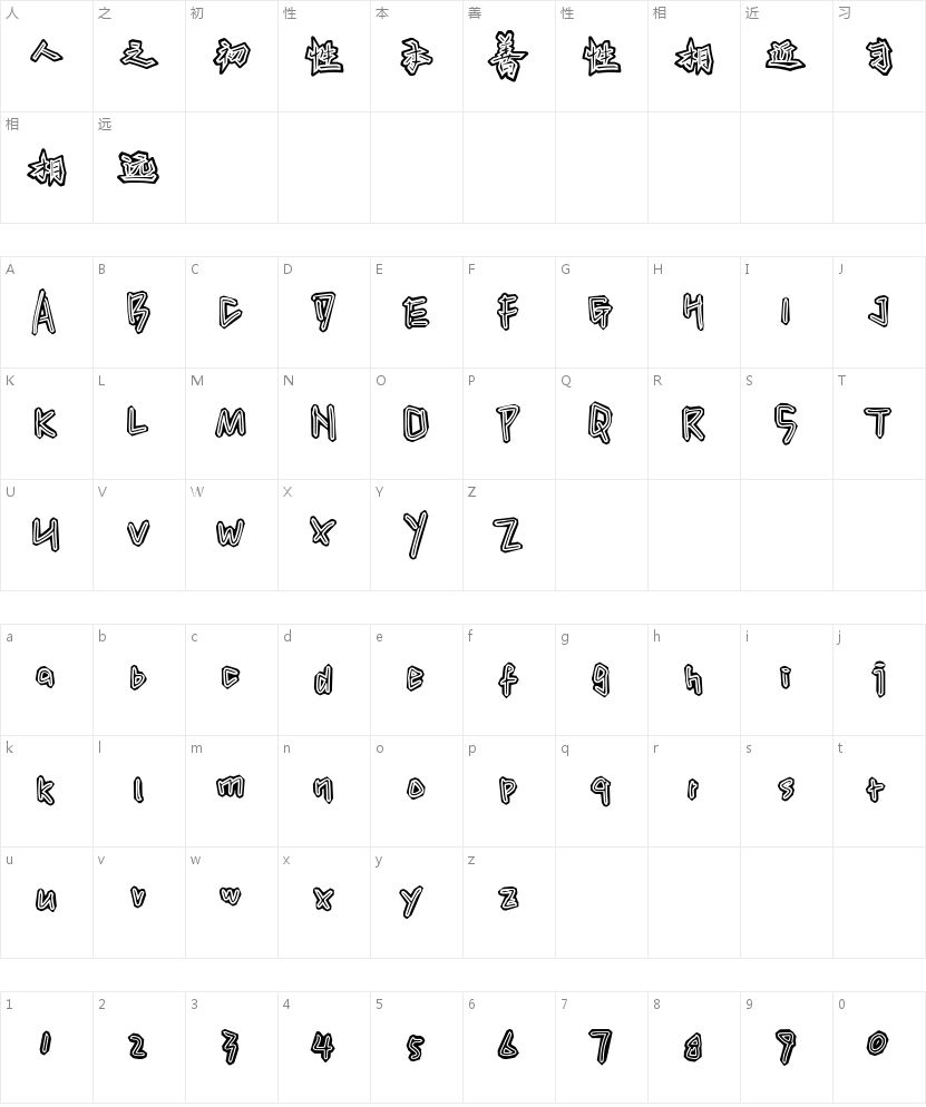 汉仪新蒂涂鸦体的字符映射图
