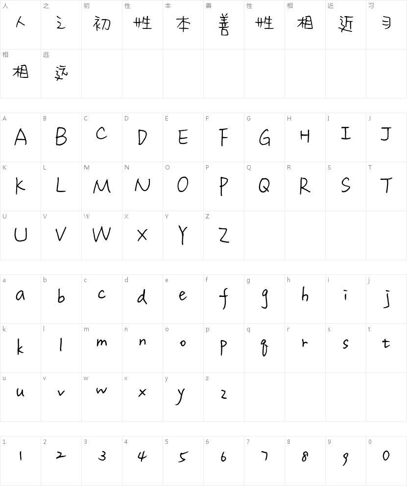 汉仪新蒂春游体的字符映射图