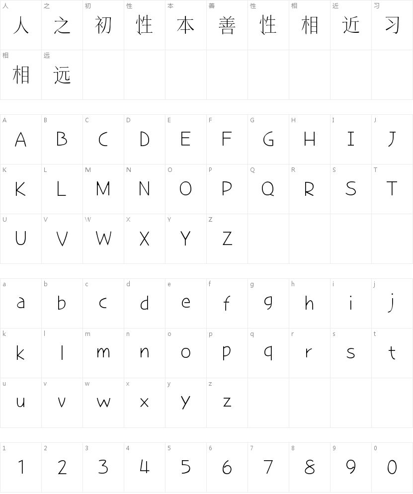 极简楷宋的字符映射图