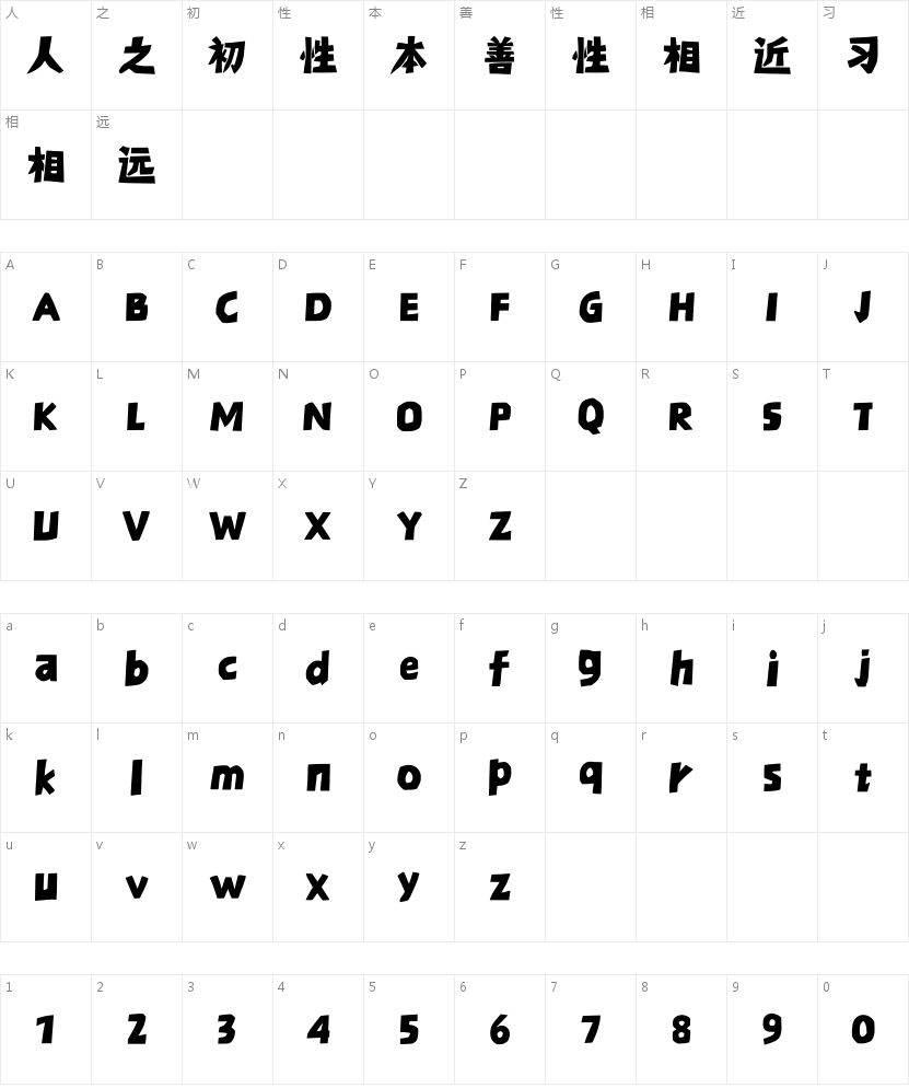 福芦入木三分体的字符映射图