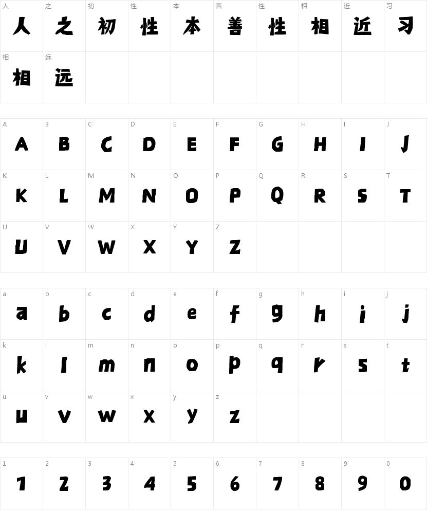 福芦入木三分体的字符映射图