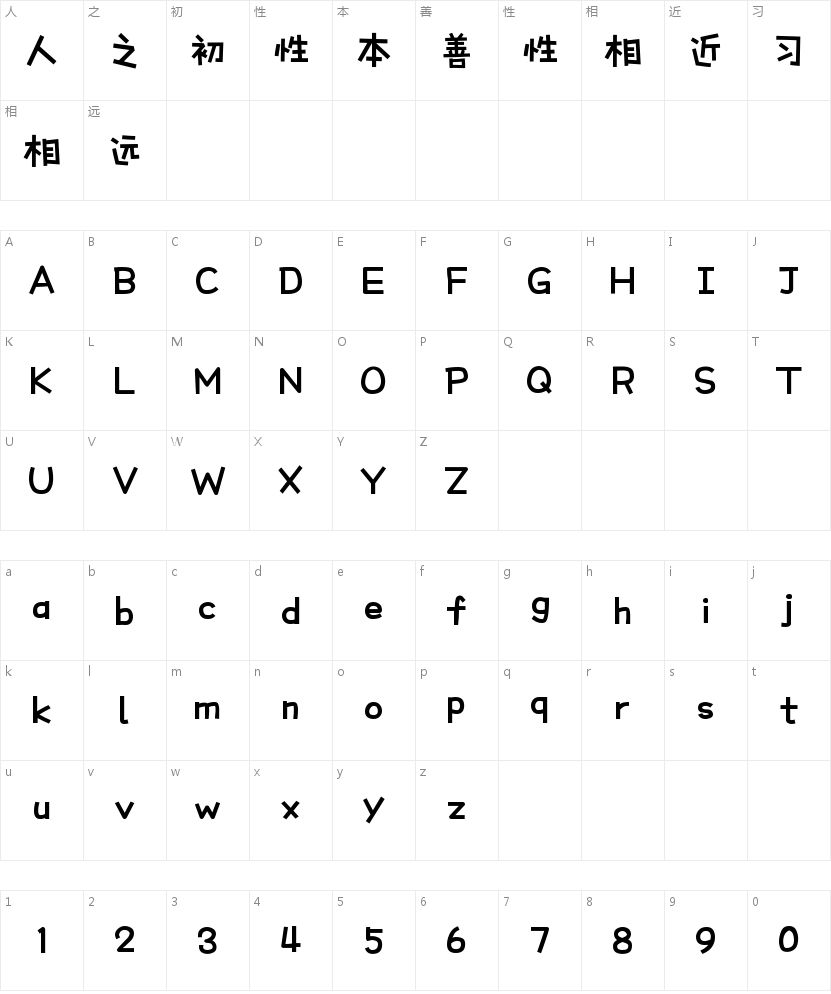 Aa麻瓜日记 手账体的字符映射图