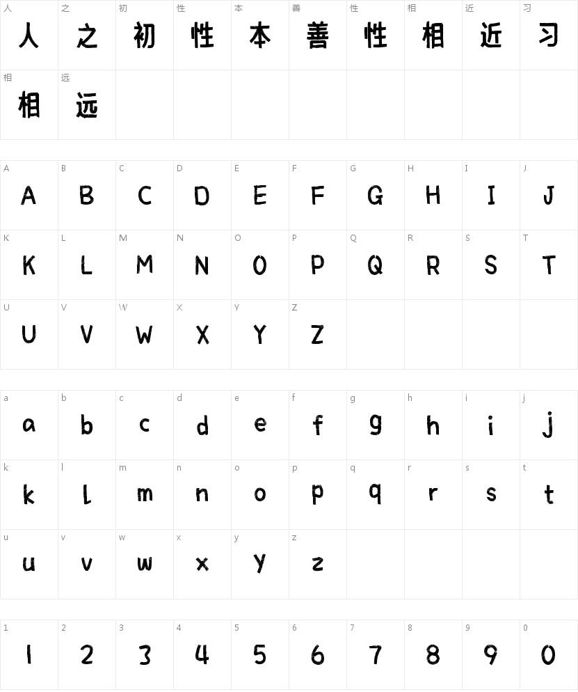 Aa莫奈画报肌理黑体的字符映射图