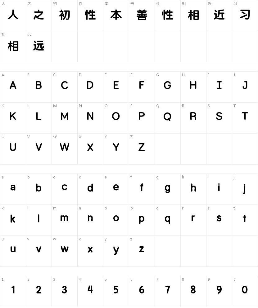 Aa情绪猫粗萌体60的字符映射图