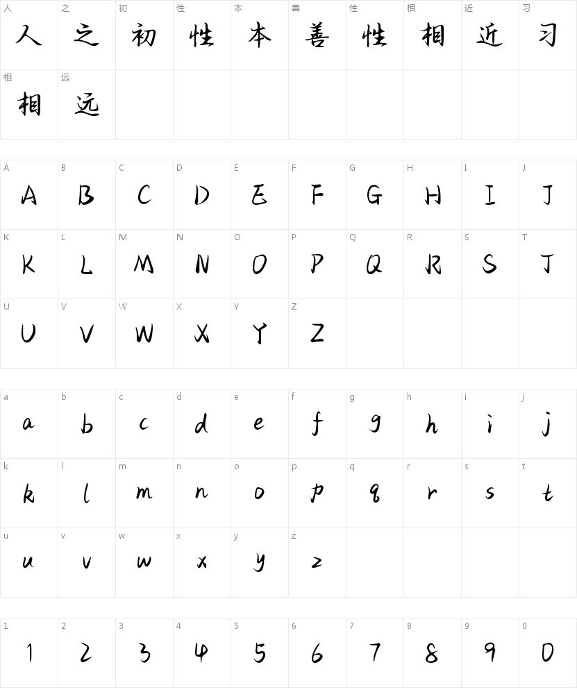 Aa山茶茵茵我自逢君的字符映射图
