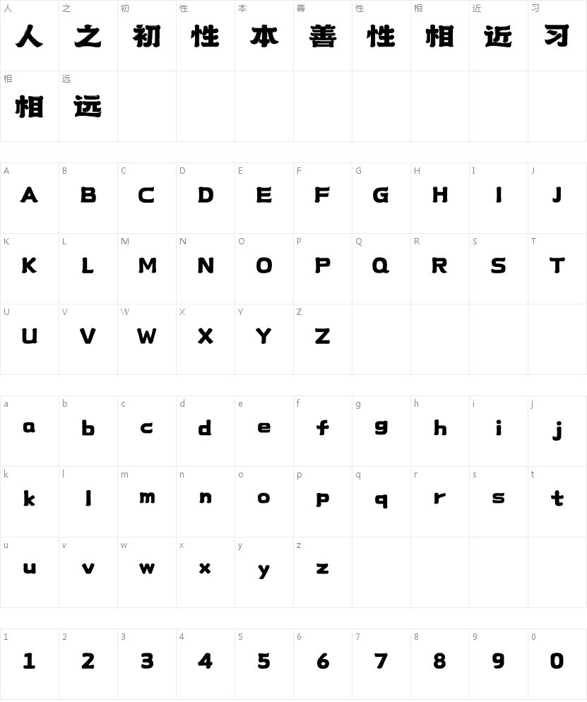 上首鸿福体的字符映射图