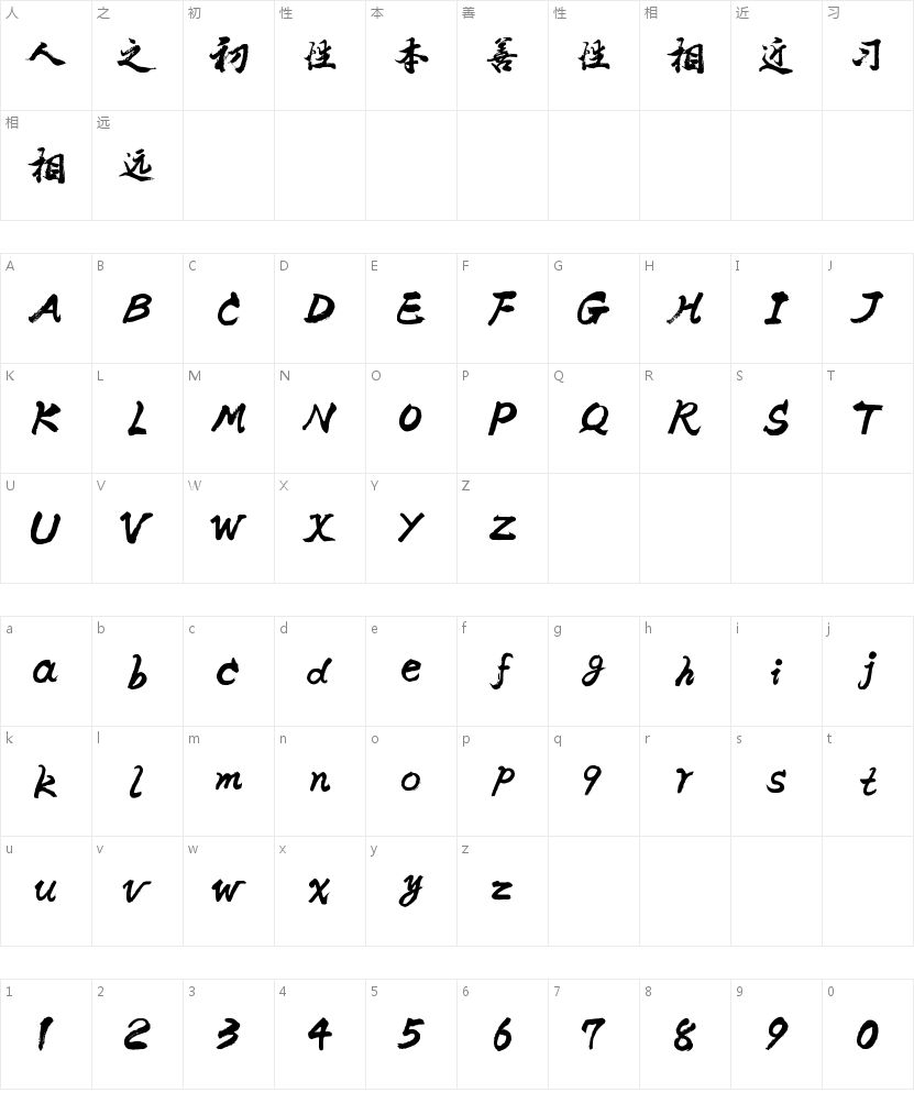 向佳红字迹-中华金榜体的字符映射图