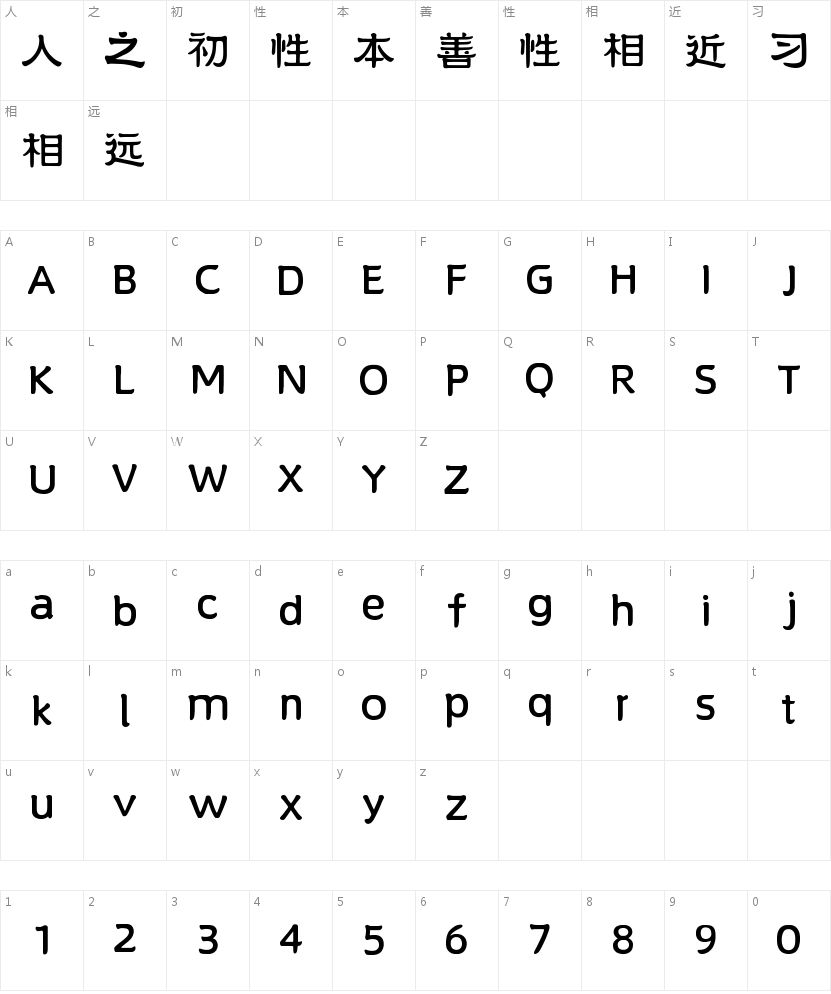 字潮朴朴隶的字符映射图