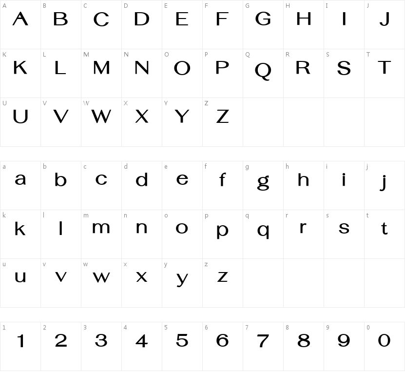 HFBeautifullotus的字符映射图