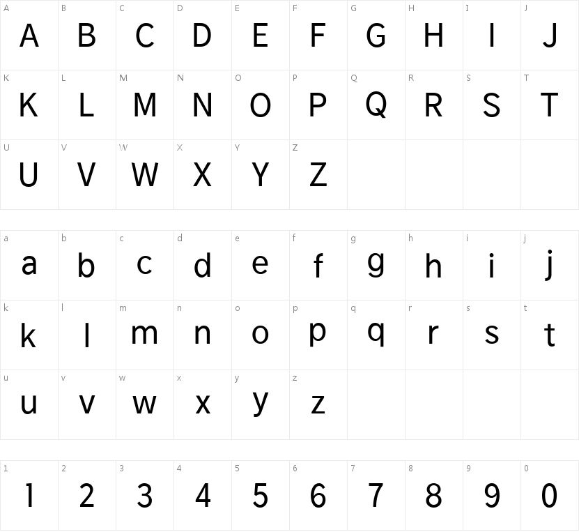 HFMoBeSans_Regular的字符映射图