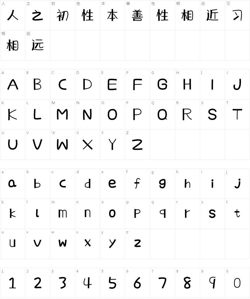 建首pop卡通体的字符映射图