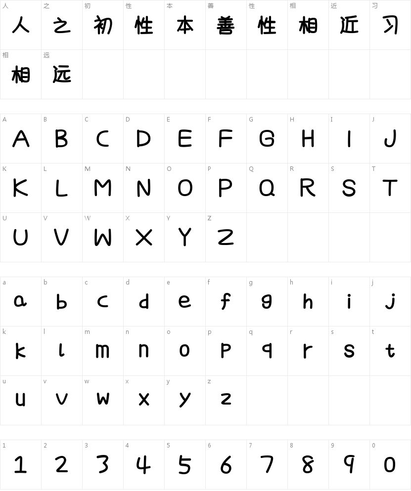 建首萌蛙超粗圆体的字符映射图