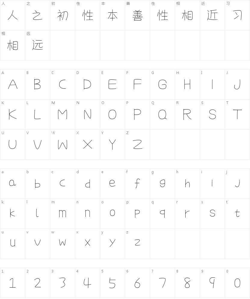 建首萌蛙特细黑的字符映射图