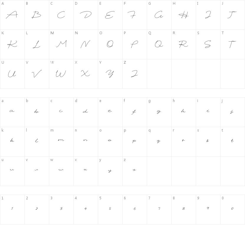 AidianSignatureTi-Regular的字符映射图