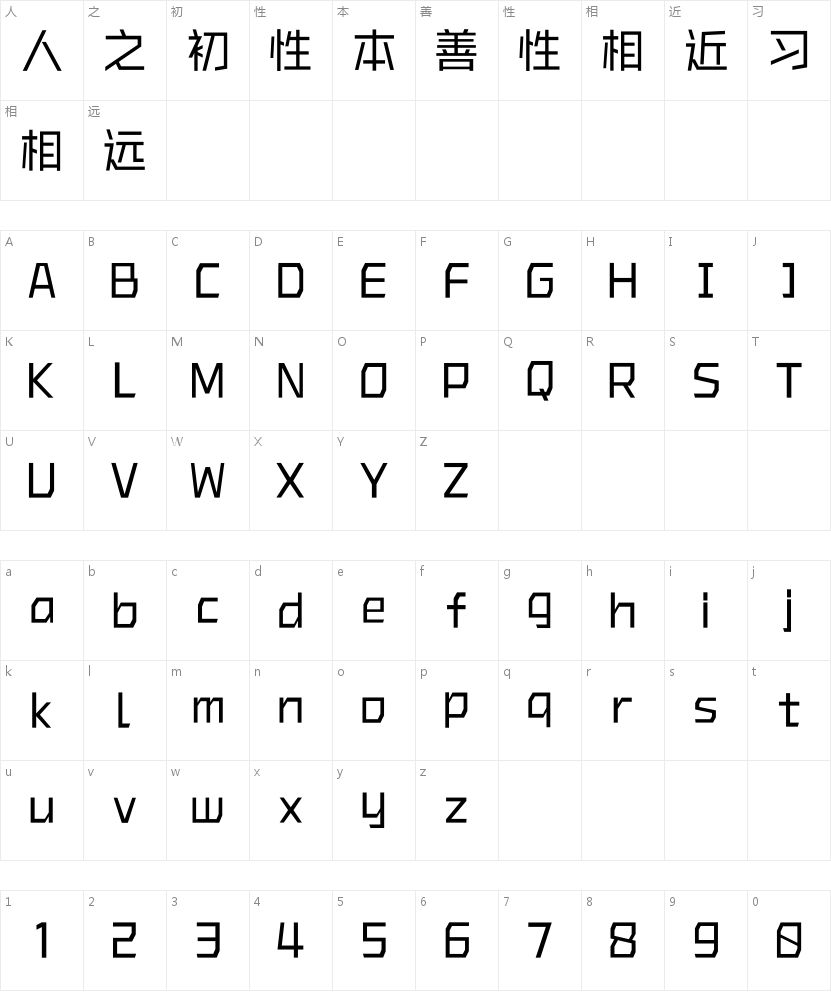 Aa新锐55的字符映射图