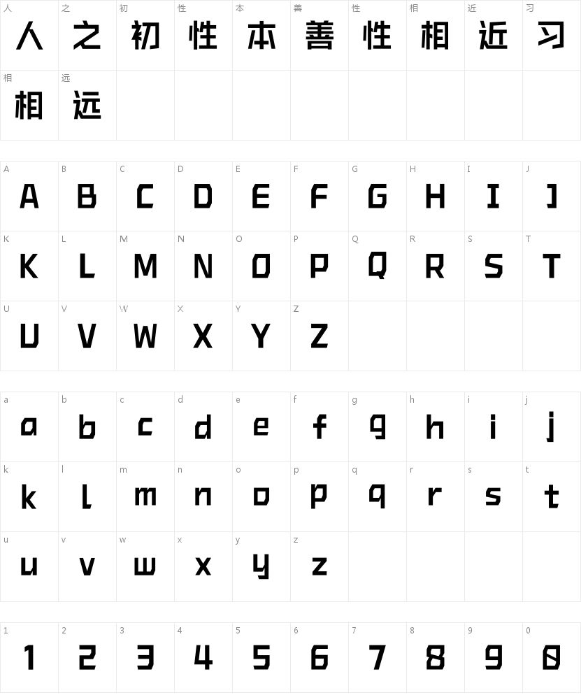 Aa新锐75的字符映射图