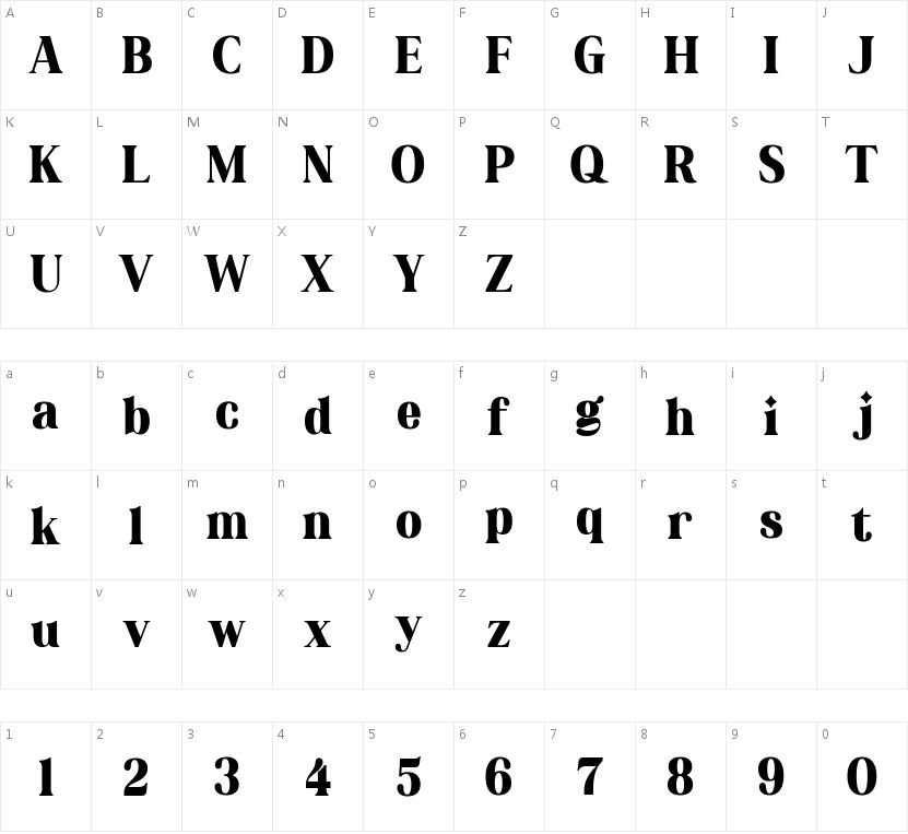 ZY Tactful的字符映射图