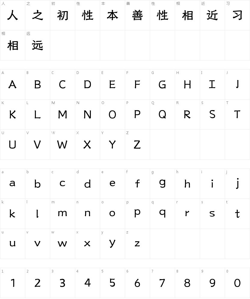 山海玲珑55W的字符映射图