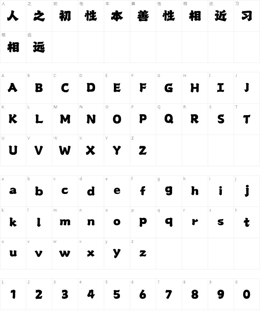 山海玲珑95W的字符映射图