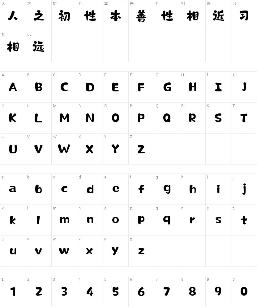 山海棉花糖W的字符映射图