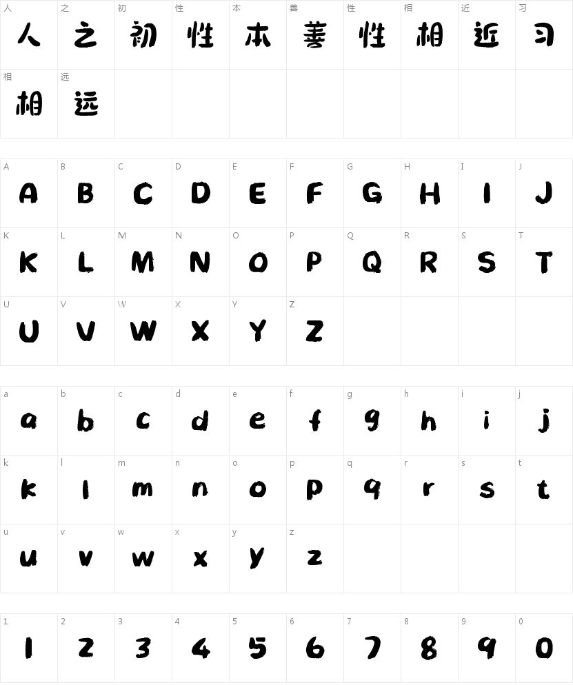 小城故事体的字符映射图